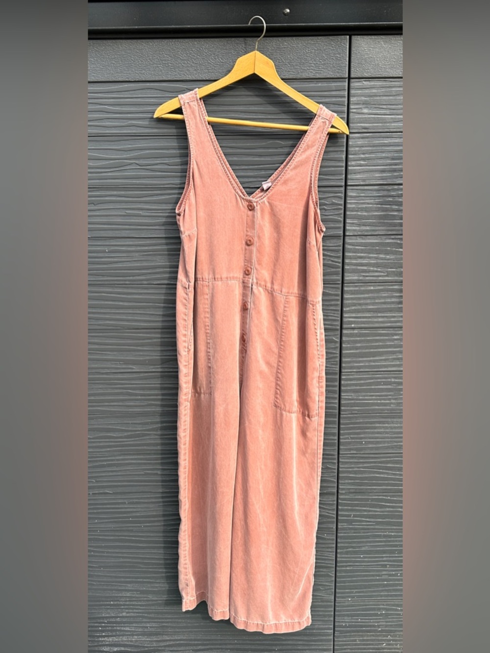 Old Navy Tencel Jumpsuit Medium Dusty Rose Wide Leg Button Front